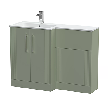 Roxbury Deco Fluted 1100 Green Bathroom Combination Suite Unit with White Stone Basin