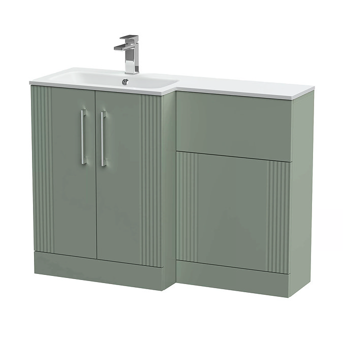 Roxbury Deco Fluted 1100 Green Bathroom Combination Suite Unit with White Stone Basin