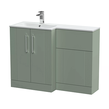 Roxbury Deco Fluted 1100 Green Bathroom Combination Suite Unit with White Stone Basin