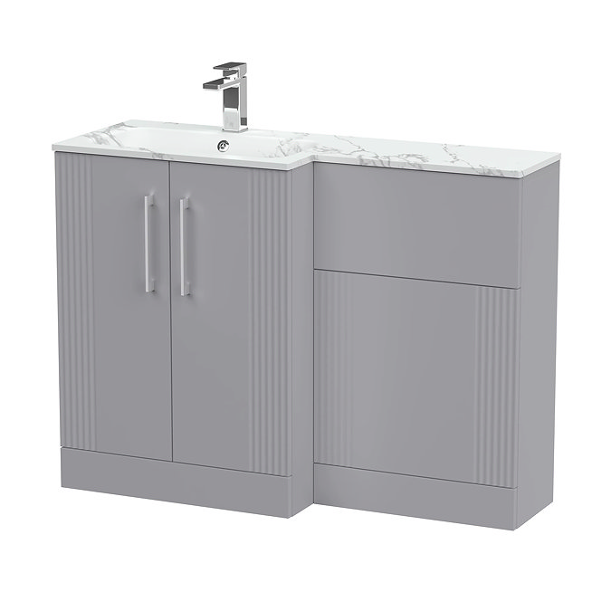 Roxbury Deco Fluted 1100 Grey Bathroom Combination Suite Unit with Carrera Marble Basin