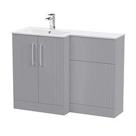 Roxbury Deco Fluted 1100 Grey Bathroom Combination Suite Unit with White Stone Basin