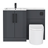 Roxbury Deco Fluted 1100mm Anthracite Combination Unit with Carrera Marble Basin - Black Handles & Flush, Round Pan