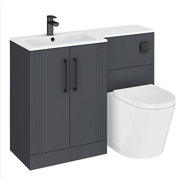 Roxbury Deco Fluted 1100mm Anthracite Combination Unit with Matt White Stone Basin - Black Handles & Flush, Round Pan