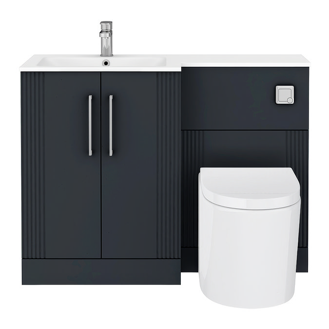 Roxbury Deco Fluted 1100mm Anthracite Combination Unit with Matt White Stone Basin, Round Pan & Chrome Flush
