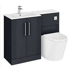 Roxbury Deco Fluted 1100mm Anthracite Combination Unit with Matt White Stone Basin, Round Pan & Chrome Flush