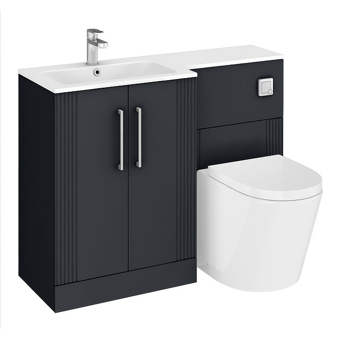 Roxbury Deco Fluted 1100mm Anthracite Combination Unit with Matt White Stone Basin, Round Pan & Chrome Flush