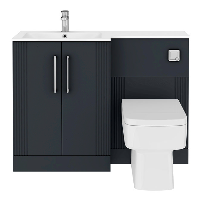 Roxbury Deco Fluted 1100mm Anthracite Combination Unit with Matt White Stone Basin, Square Pan & Chrome Flush
