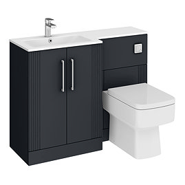 Roxbury Deco Fluted 1100mm Anthracite Combination Unit with Matt White Stone Basin, Square Pan & Chrome Flush