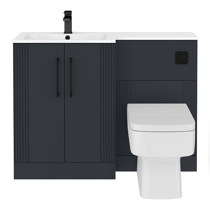 Roxbury Deco Fluted 1100mm Anthracite Combination Unit with White Stone Basin - Black Handles & Flush, Square Pan