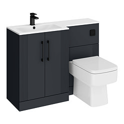 Roxbury Deco Fluted 1100mm Anthracite Combination Unit with White Stone Basin - Black Handles & Flush, Square Pan