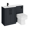 Roxbury Deco Fluted 1100mm Anthracite Combination Unit with White Stone Basin - Black Handles & Flush, Square Pan