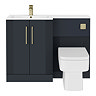Roxbury Deco Fluted 1100mm Anthracite Combination Unit with White Stone Basin - Brushed Brass Handles & Flush, Square Pan