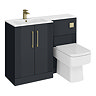 Roxbury Deco Fluted 1100mm Anthracite Combination Unit with White Stone Basin - Brushed Brass Handles & Flush, Square Pan