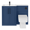 Roxbury Deco Fluted 1100mm Blue Combination Unit with Carrera Marble Basin - Black Handles & Flush, Square Pan