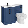 Roxbury Deco Fluted 1100mm Blue Combination Unit with Carrera Marble Basin - Black Handles & Flush, Square Pan