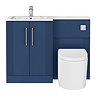 Roxbury Deco Fluted 1100mm Blue Combination Unit with Carrera Marble Basin, Round Pan & Chrome Flush