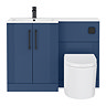 Roxbury Deco Fluted 1100mm Blue Combination Unit with Matt White Stone Basin - Black Handles & Flush, Round Pan