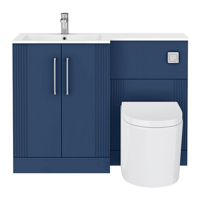 Roxbury Deco Fluted 1100mm Blue Combination Unit with Matt White Stone Basin, Round Pan & Chrome Flush