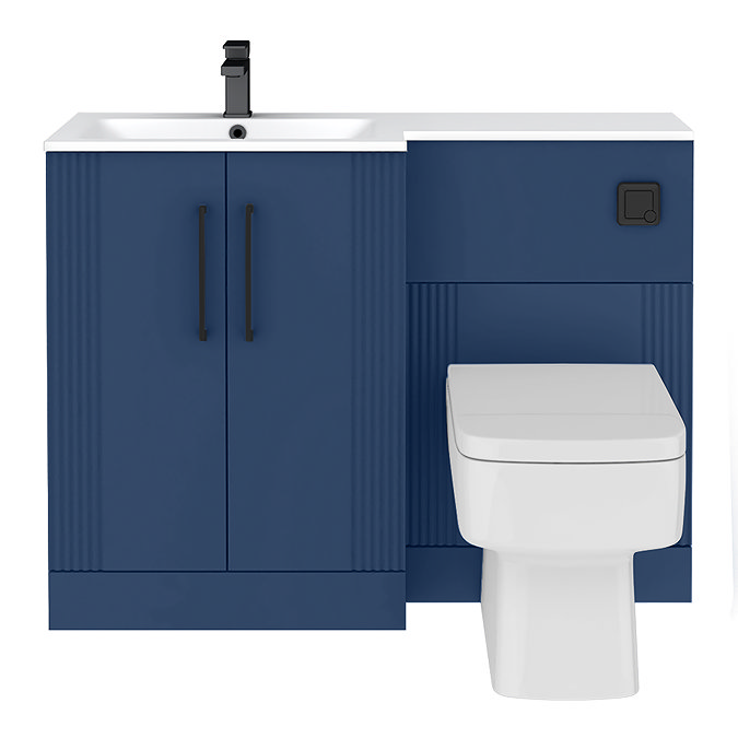Roxbury Deco Fluted 1100mm Blue Combination Unit with White Stone Basin - Black Handles & Flush, Square Pan