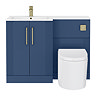 Roxbury Deco Fluted 1100mm Blue Combination Unit with White Stone Basin - Brushed Brass Handles & Flush, Round Pan