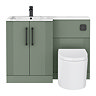 Roxbury Deco Fluted 1100mm Green Combination Unit with Carrera Marble Basin - Black Handles & Flush, Round Pan