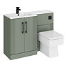 Roxbury Deco Fluted 1100mm Green Combination Unit with Carrera Marble Basin - Black Handles & Flush, Square Pan
