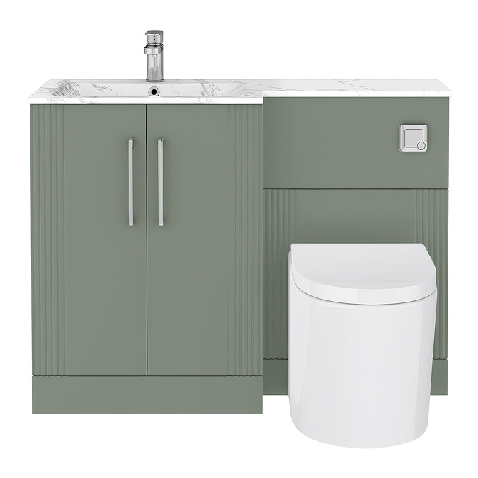 Roxbury Deco Fluted 1100mm Green Combination Unit with Carrera Marble Basin, Round Pan & Chrome Flush