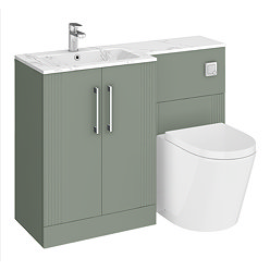 Roxbury Deco Fluted 1100mm Green Combination Unit with Carrera Marble Basin, Round Pan & Chrome Flush