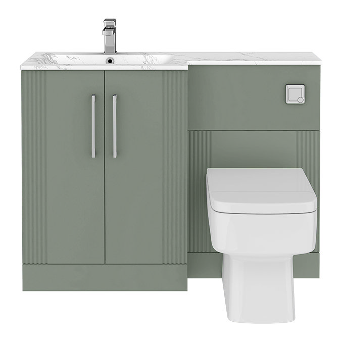 Roxbury Deco Fluted 1100mm Green Combination Unit with Carrera Marble Basin, Square Pan & Chrome Flush