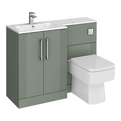 Roxbury Deco Fluted 1100mm Green Combination Unit with Carrera Marble Basin, Square Pan & Chrome Flush