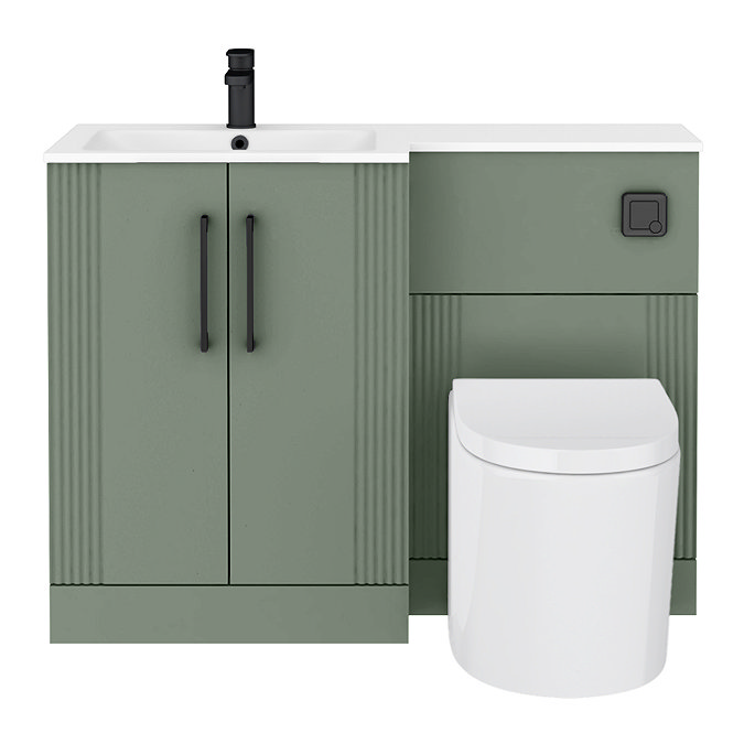 Roxbury Deco Fluted 1100mm Green Combination Unit with Matt White Stone Basin - Black Handles & Flush, Round Pan