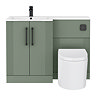 Roxbury Deco Fluted 1100mm Green Combination Unit with Matt White Stone Basin - Black Handles & Flush, Round Pan
