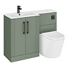 Roxbury Deco Fluted 1100mm Green Combination Unit with Matt White Stone Basin - Black Handles & Flush, Round Pan