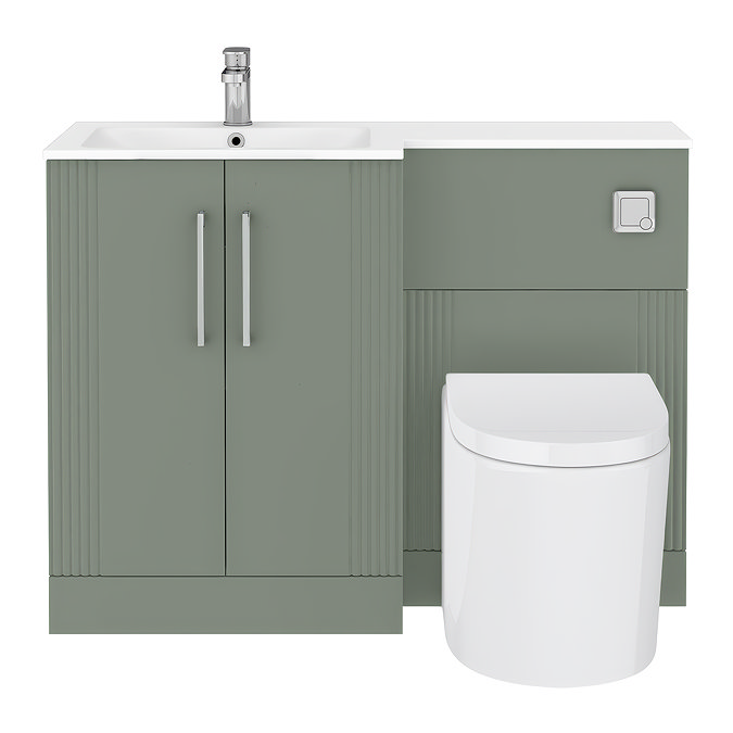 Roxbury Deco Fluted 1100mm Green Combination Unit with Matt White Stone Basin, Round Pan & Chrome Flush