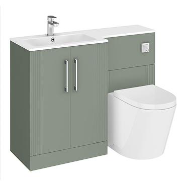 Roxbury Deco Fluted 1100mm Green Combination Unit with Matt White Stone Basin, Round Pan & Chrome Flush