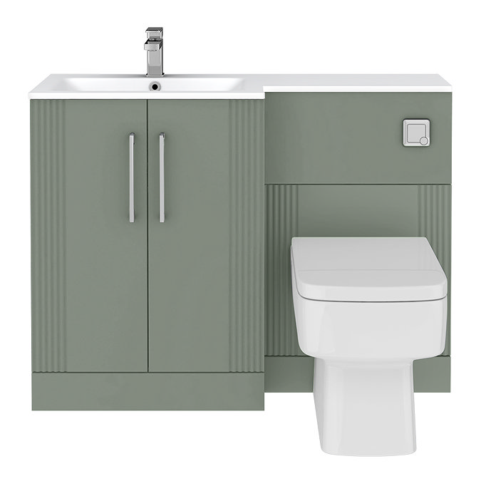 Roxbury Deco Fluted 1100mm Green Combination Unit with Matt White Stone Basin, Square Pan & Chrome Flush
