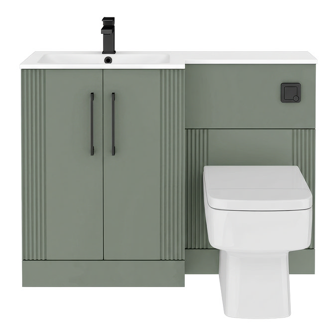 Roxbury Deco Fluted 1100mm Green Combination Unit with Carrera Marble Basin - Black Handles & Flush, Square Pan
