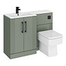 Roxbury Deco Fluted 1100mm Green Combination Unit with Carrera Marble Basin - Black Handles & Flush, Square Pan