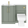 Roxbury Deco Fluted 1100mm Green Combination Unit with White Stone Basin - Brushed Brass Handles & Flush, Square Pan