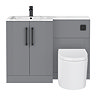Roxbury Deco Fluted 1100mm Grey Combination Unit with Carrera Marble Basin - Black Handles & Flush, Round Pan