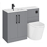 Roxbury Deco Fluted 1100mm Grey Combination Unit with Carrera Marble Basin - Black Handles & Flush, Round Pan