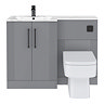 Roxbury Deco Fluted 1100mm Grey Combination Unit with Carrera Marble Basin - Black Handles & Flush, Square Pan