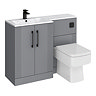 Roxbury Deco Fluted 1100mm Grey Combination Unit with Carrera Marble Basin - Black Handles & Flush, Square Pan