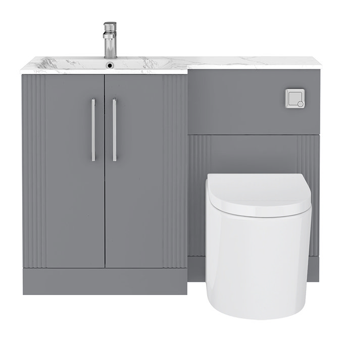 Roxbury Deco Fluted 1100mm Grey Combination Unit with Carrera Marble Basin, Round Pan & Chrome Flush