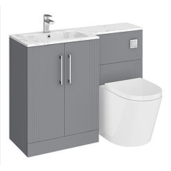 Roxbury Deco Fluted 1100mm Grey Combination Unit with Carrera Marble Basin, Round Pan & Chrome Flush