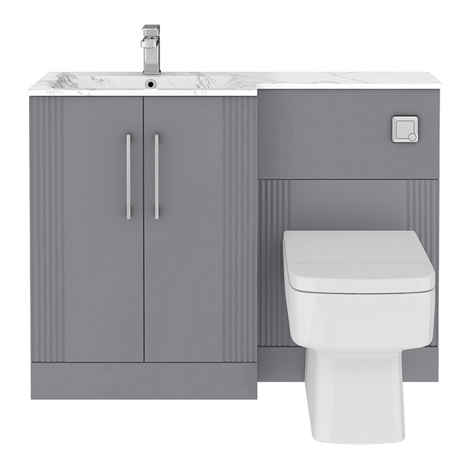 Roxbury Deco Fluted 1100mm Grey Combination Unit with Carrera Marble Basin, Square Pan & Chrome Flush