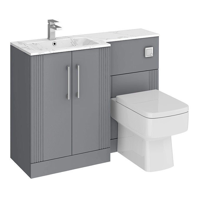 Roxbury Deco Fluted 1100mm Grey Combination Unit with Carrera Marble Basin, Square Pan & Chrome Flush