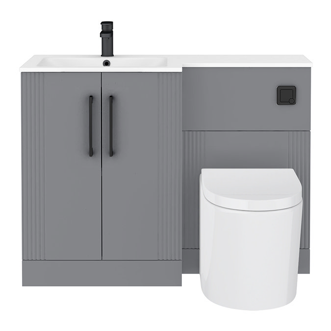 Roxbury Deco Fluted 1100mm Grey Combination Unit with Matt White Stone Basin - Black Handles & Flush, Round Pan