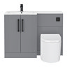 Roxbury Deco Fluted 1100mm Grey Combination Unit with Matt White Stone Basin - Black Handles & Flush, Round Pan