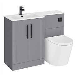 Roxbury Deco Fluted 1100mm Grey Combination Unit with Matt White Stone Basin - Black Handles & Flush, Round Pan